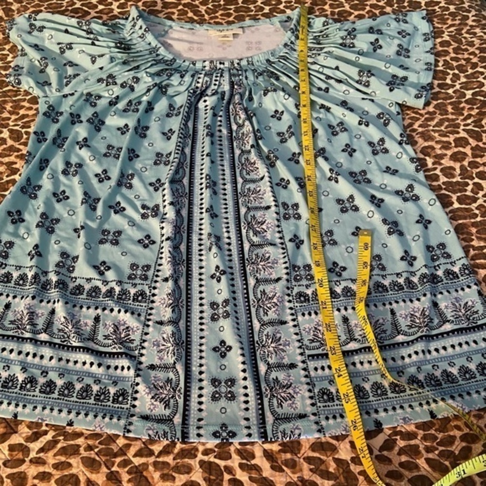 Boho Turquoise Flutter Sleeve Summer Blouse - Picture 3 of 7